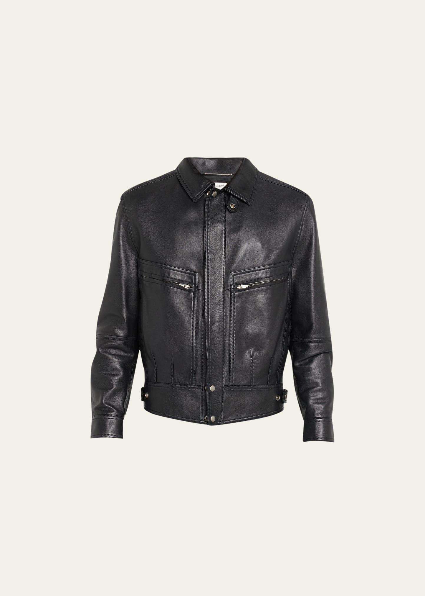 Mens Leather Bomber Jacket Product Image