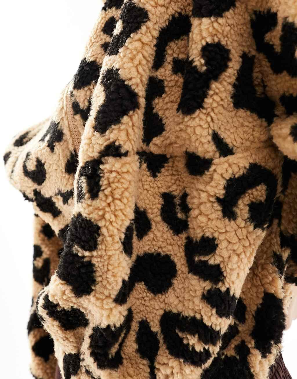 Only teddy half zip fleece in leopard print  Product Image