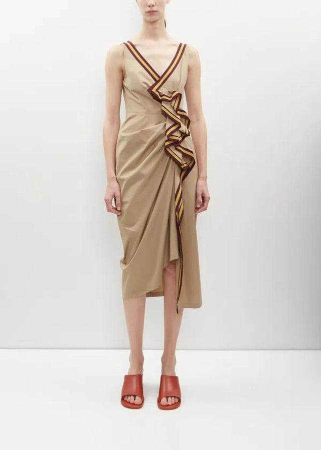 Dinari Tape Ruffle Midi Dress In Beige Product Image