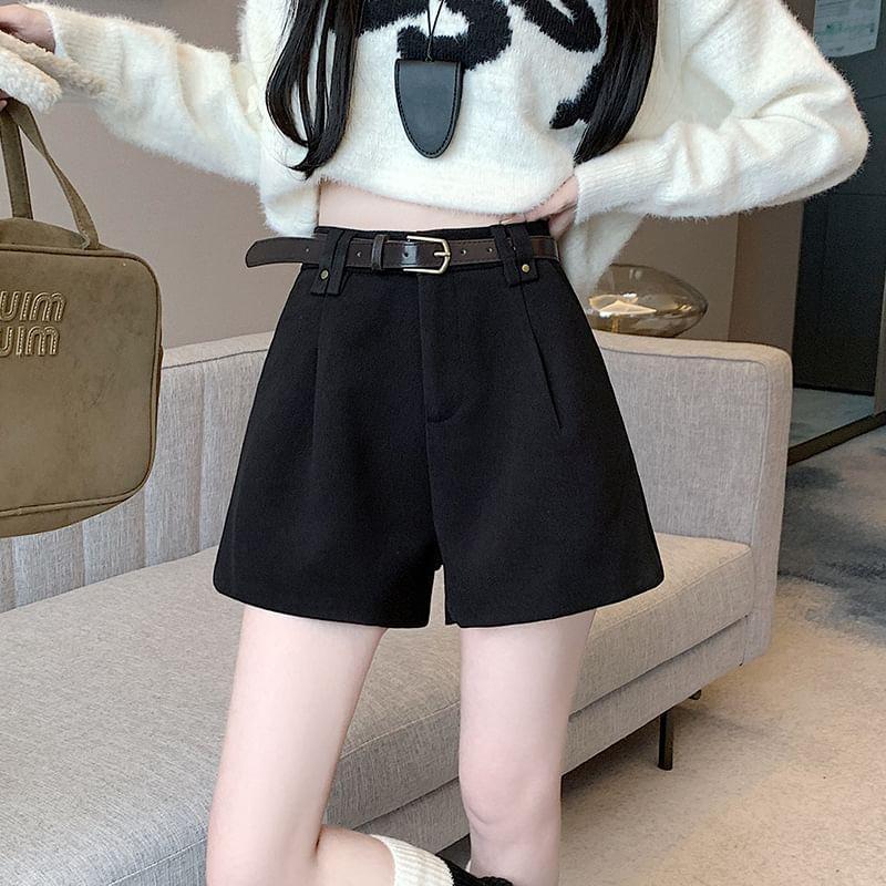 High Waist Plain Dress Shorts Product Image