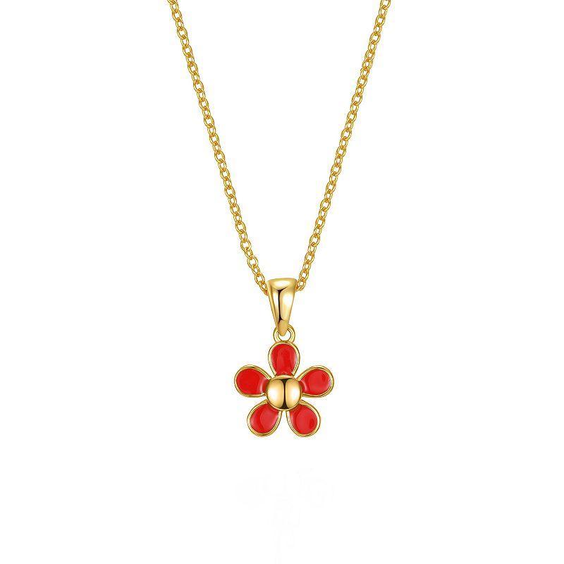 14k Gold Plated Red Enamel Flower Layering Pendant Necklace, Womens Product Image