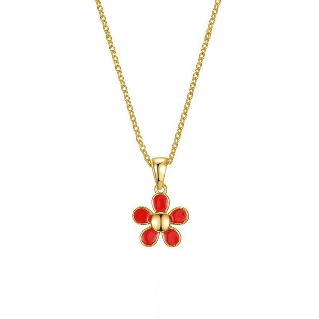 14k Gold Plated Red Enamel Flower Layering Pendant Necklace, Womens Product Image