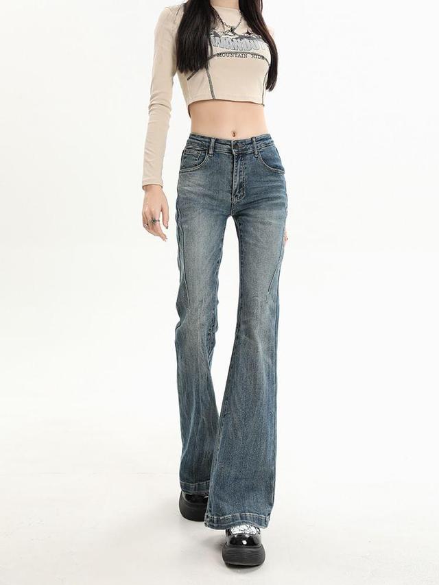 Mid Rise Washed Flared Jeans (Various Designs) Product Image