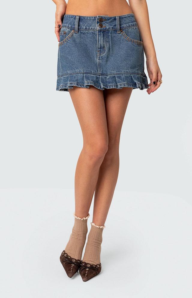 Edikted Women's Pleated Hem Washed Denim Mini Skirt Product Image