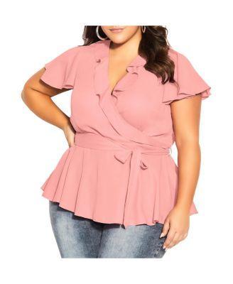 Plus Size Wrap Frills Short Sleeve Top Product Image