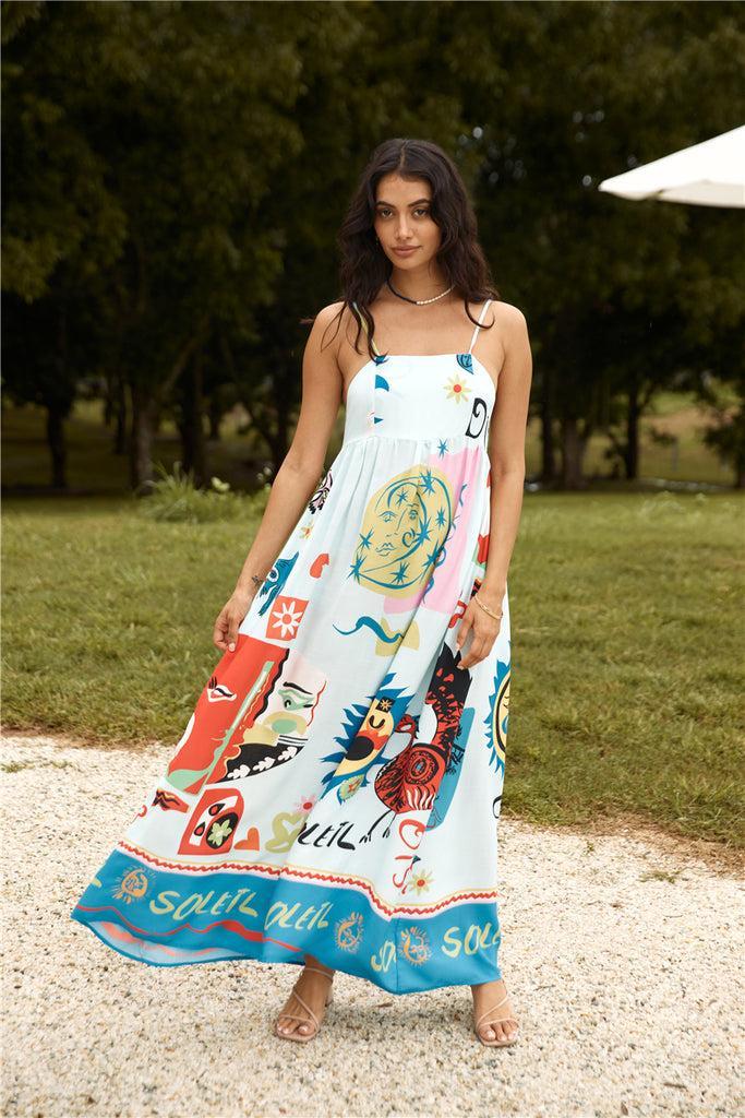 French Sunrise Maxi Dress Blue Product Image