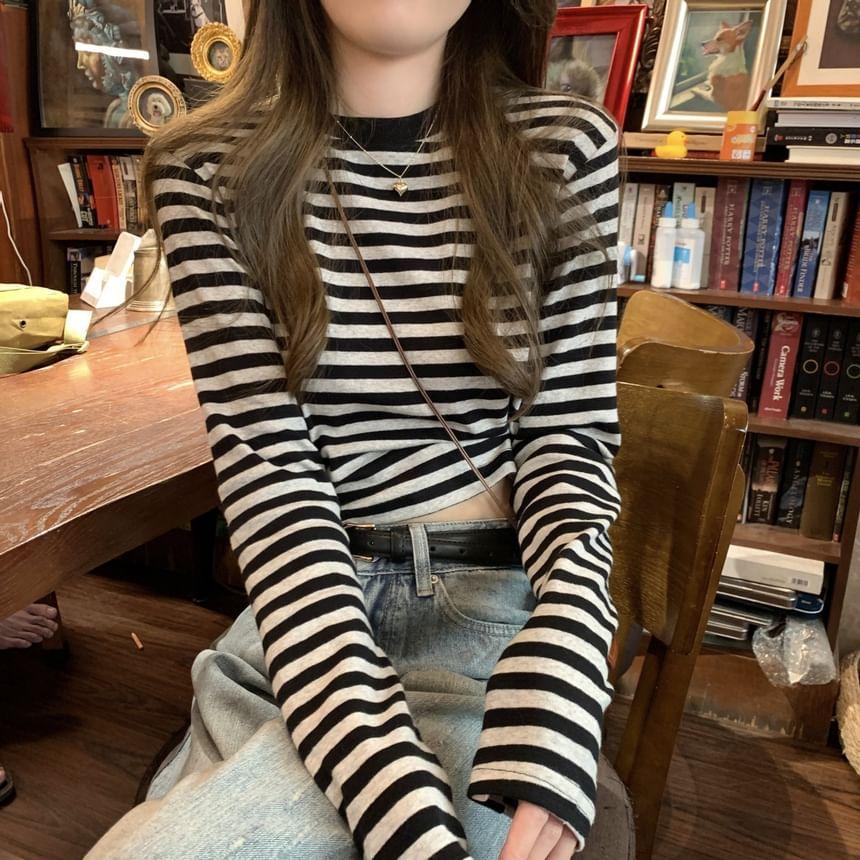 Long-Sleeve Crewneck Striped Tee Product Image