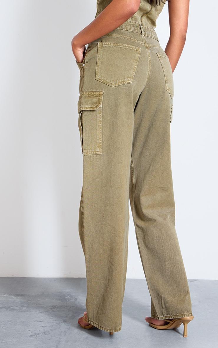 Tall Washed Khaki Low Rise Wide Leg Cargo Jeans Product Image