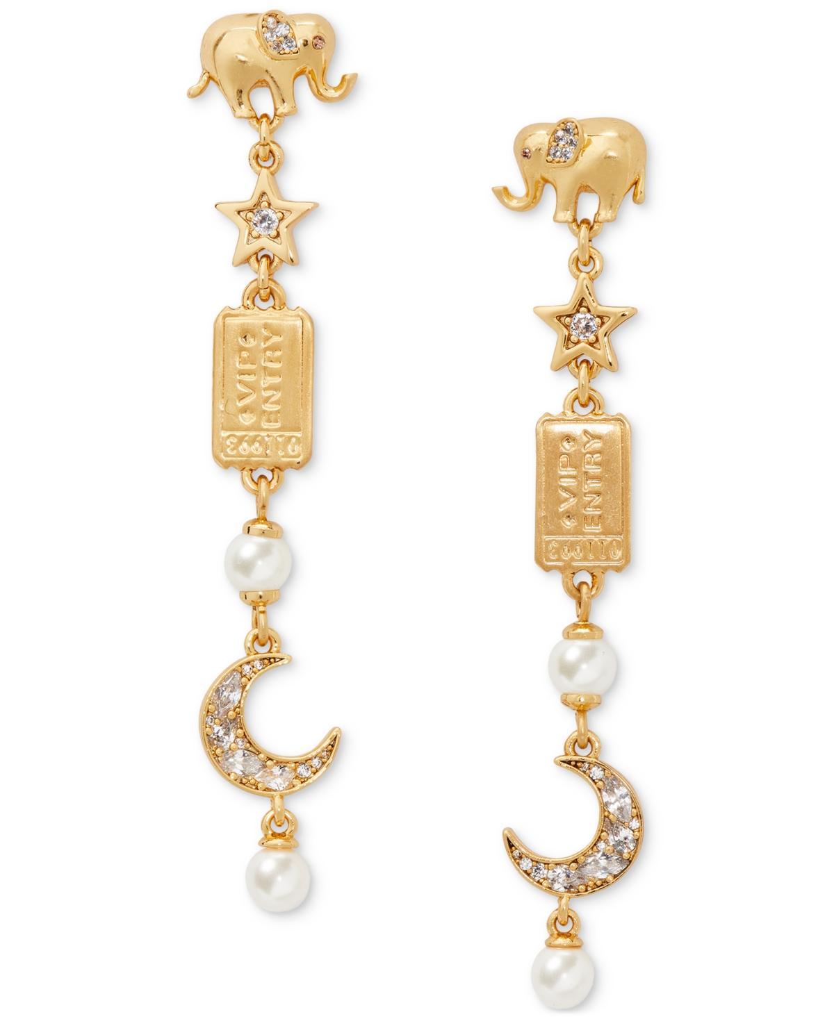 Womens Gold-Plated, Cubic Zirconia & Faux Resin Pearl Charm Linear Earrings Product Image