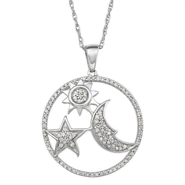 Jewelexcess Sterling Silver 1/3 Carat T.W. Diamond Star Sun Moon Pendant Necklace, Womens Product Image