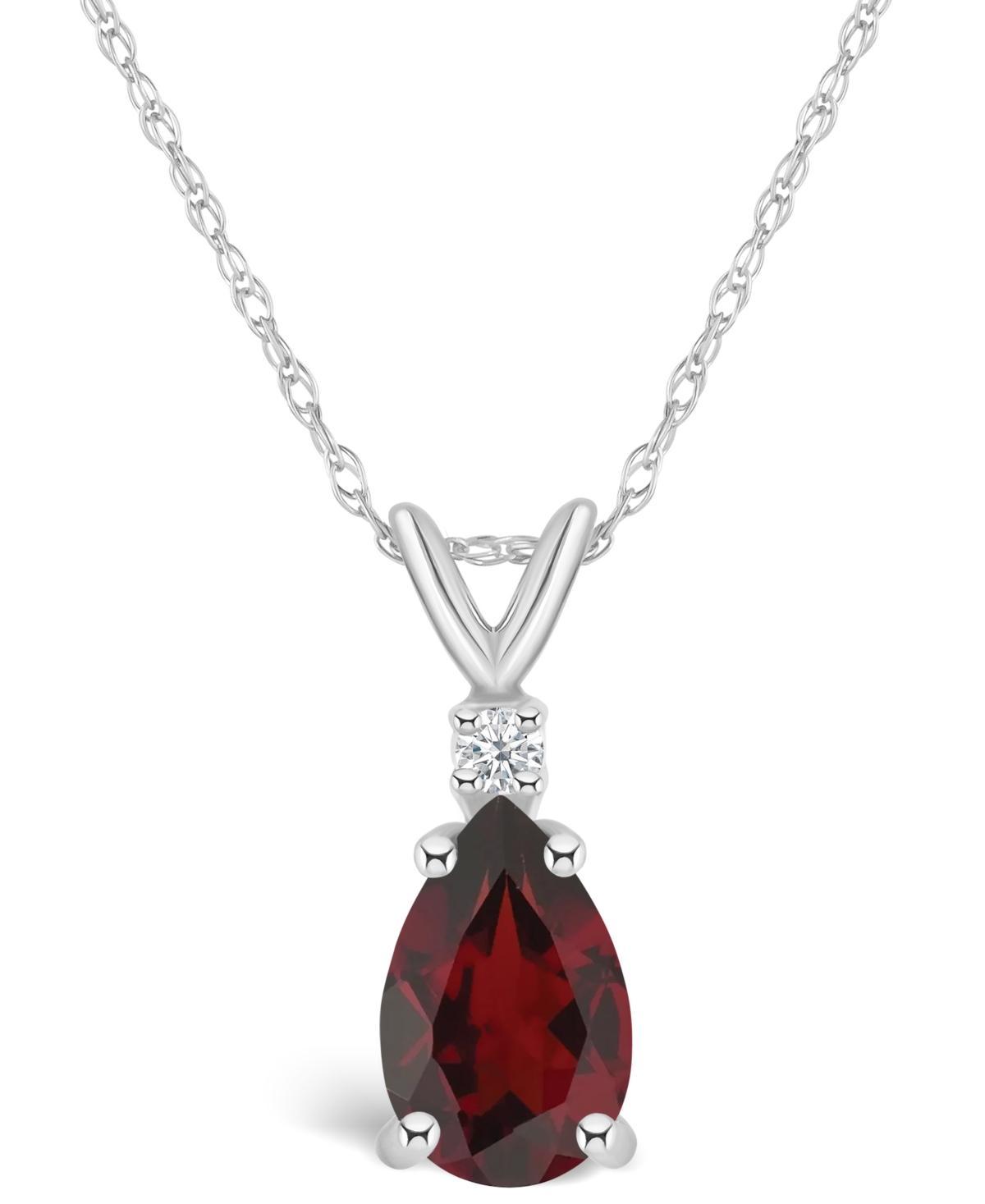 Celebration Gems 14k Gold Pear Shaped Garnet & Diamond Accent Pendant Necklace, Womens 14k Whgold Product Image