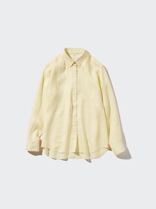 Womens Premium Linen Long Sleeve Shirt Yellow XL UNIQLO US Product Image