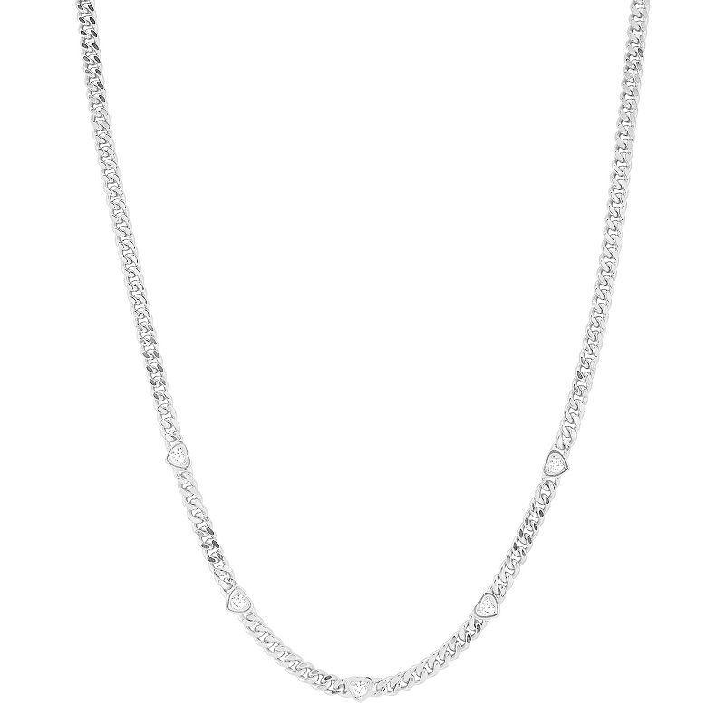 Sunkissed Sterling Cubic Zirconia Heart Curb Chain Necklace, Womens Silver Tone Product Image