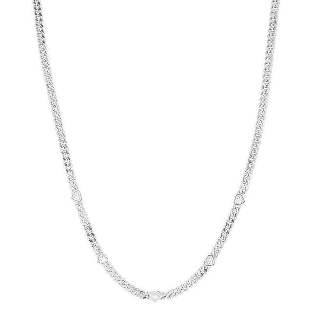 Sunkissed Sterling Cubic Zirconia Heart Curb Chain Necklace, Womens White Product Image