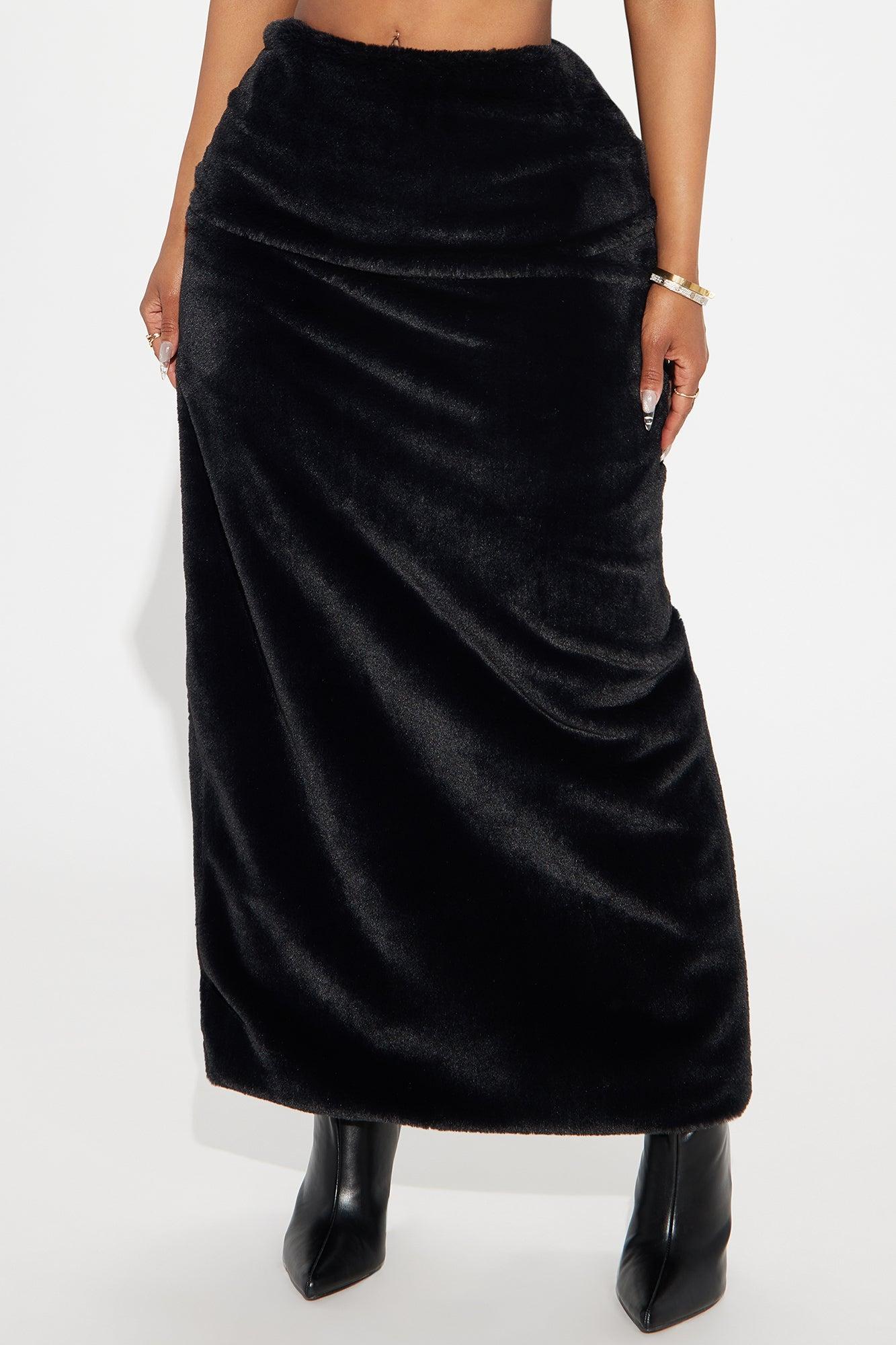 Kimmie Faux Fur Maxi Skirt - Black Product Image