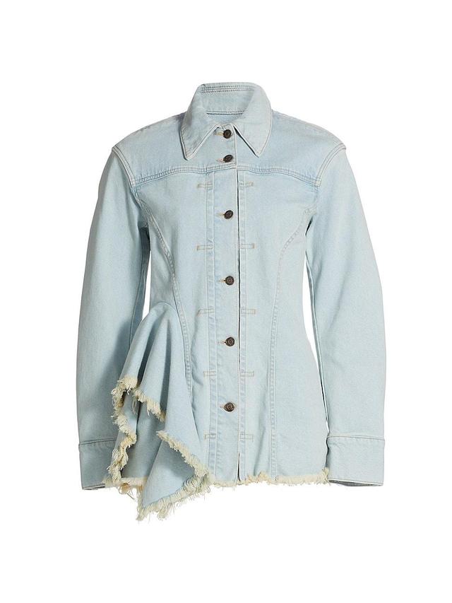 Womens Asymmetric Denim Raw-Edge Fitted Jacket Product Image