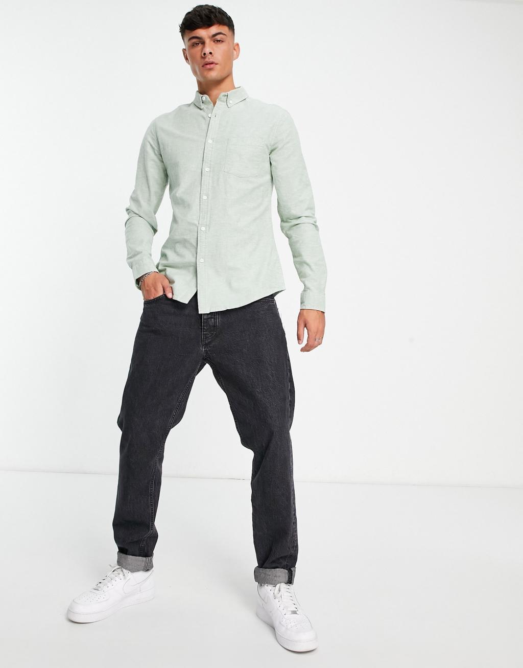 ASOS DESIGN slim oxford shirt in yarn dye charcoal Product Image