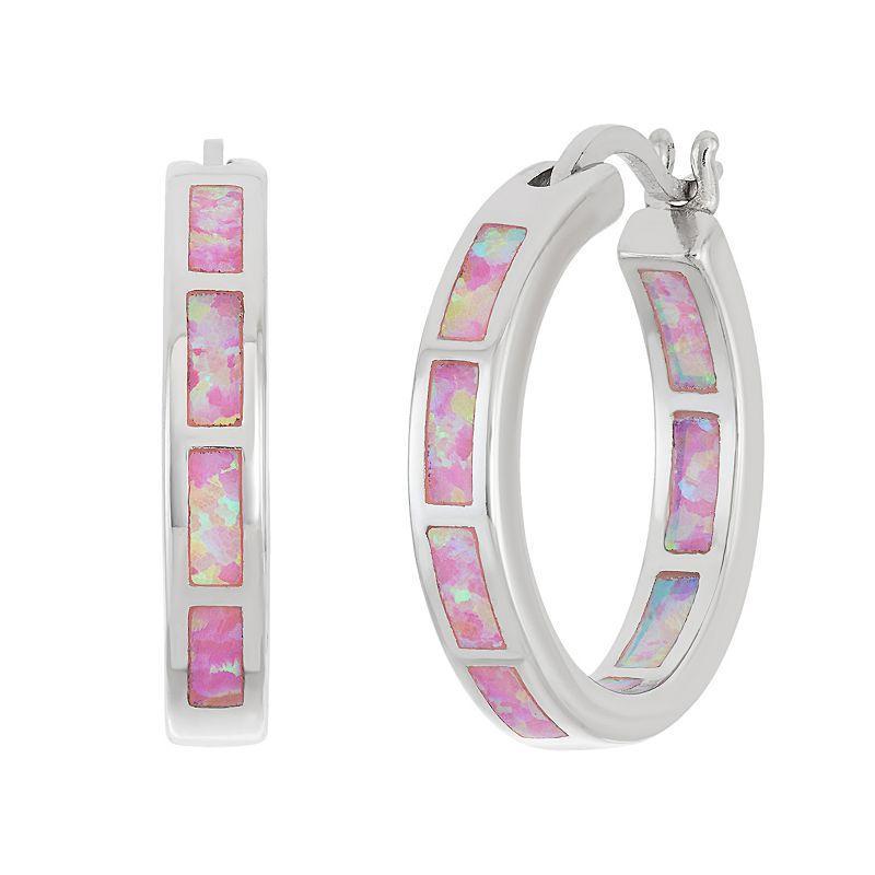 Sterling Silver Lab-Created Pink Opal Inside-Out Hoop Earrings, Womens Product Image