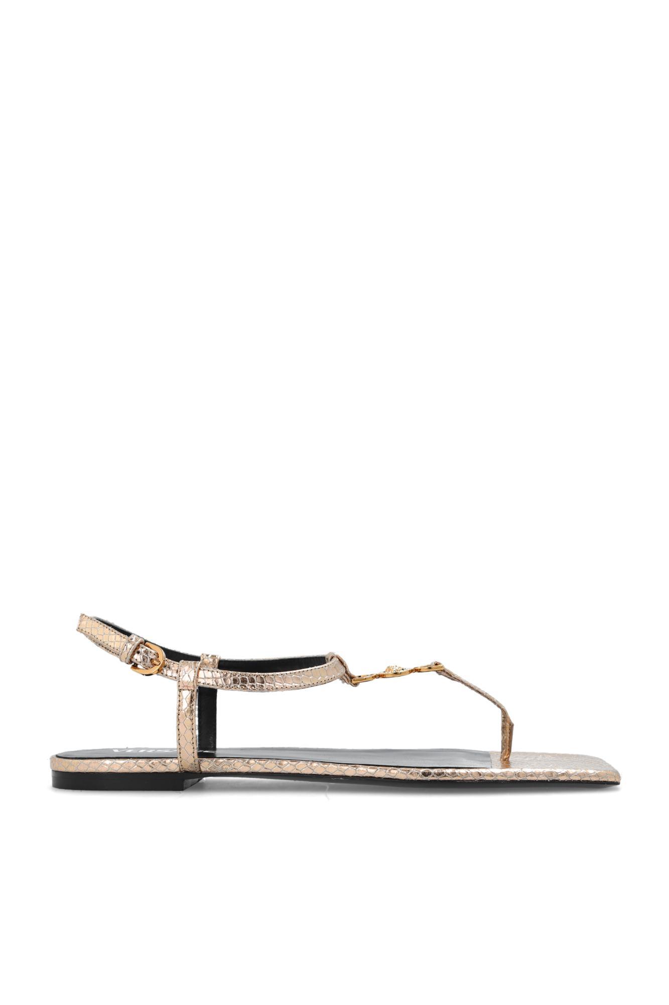 Embellished Flat Sandals In Gold Product Image