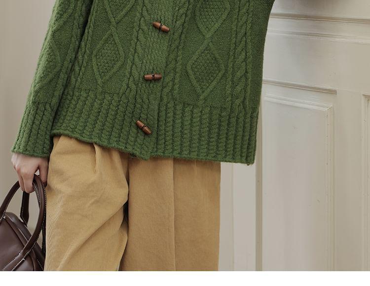 Collared Plain Cable Knit Toggle Cardigan Product Image