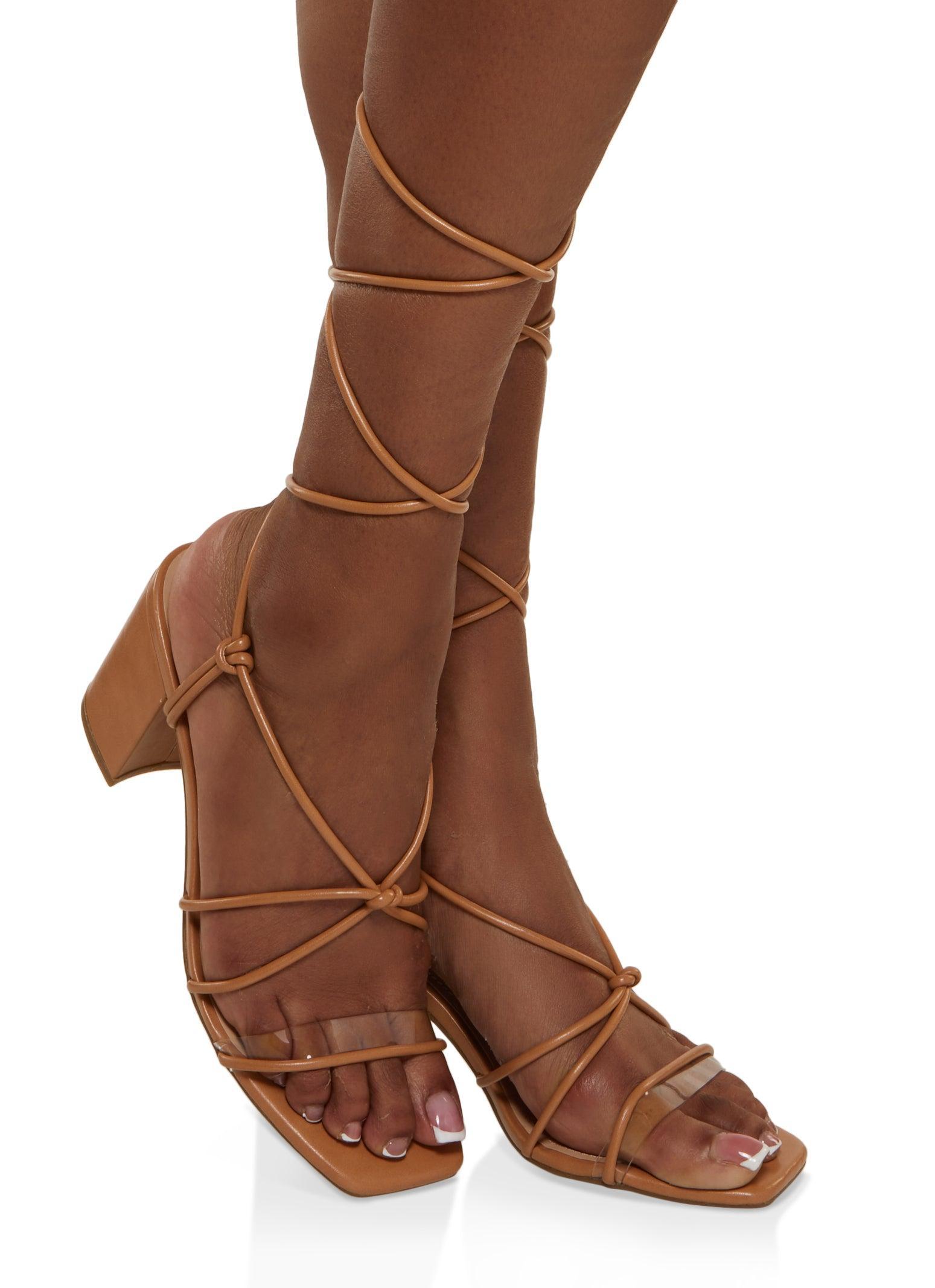 Womens Clear Band Strappy Lace Up Block Heel Sandals Product Image