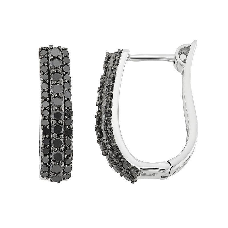 Jewelexcess 1 Carat T.W. Black Diamond Sterling Silver U-Hoop Earrings, Womens Product Image