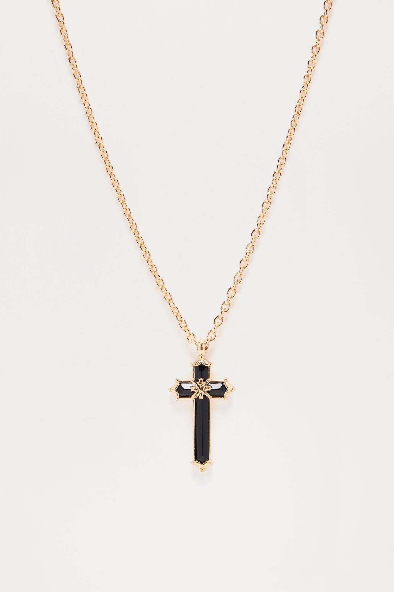 Black Cross Necklace - Gold Product Image