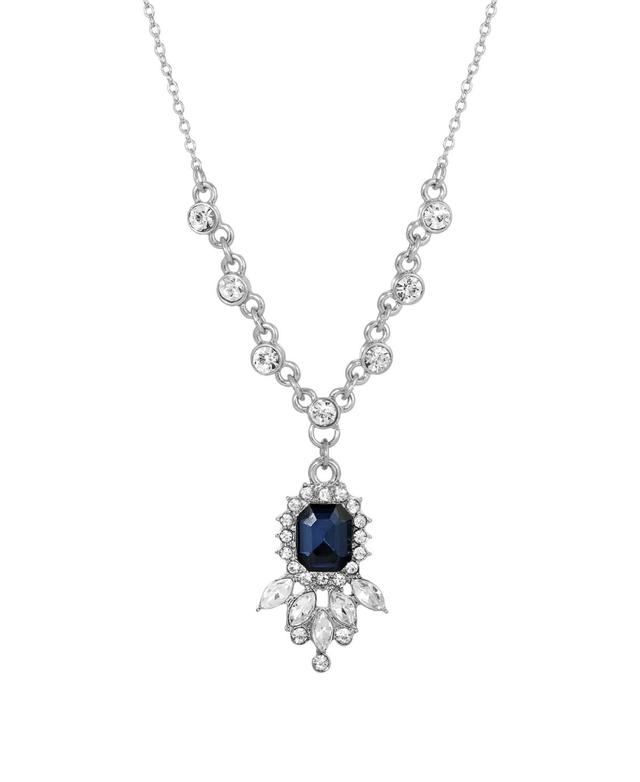 1928 Silver Tone Cluster Simulated Crystal Pendant Necklace, Womens, Blue Product Image