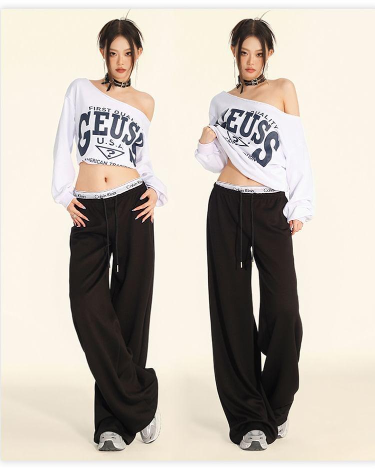 Drawstring Waist Plain Wide Leg Sweatpants Product Image