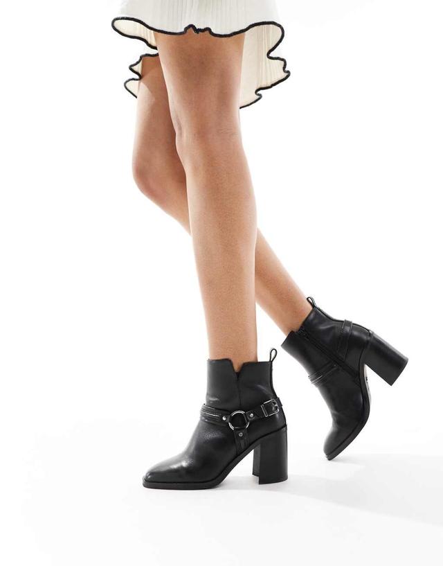 ALDO Catasetum harness block heel ankle boots in black leather Product Image