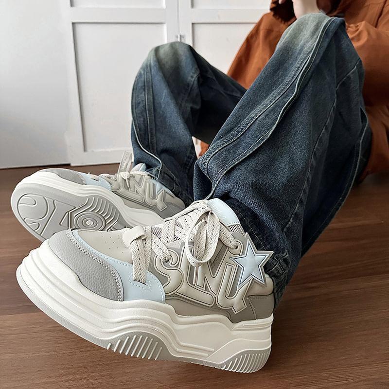 Lettering Two Tone Platform Sneakers Product Image