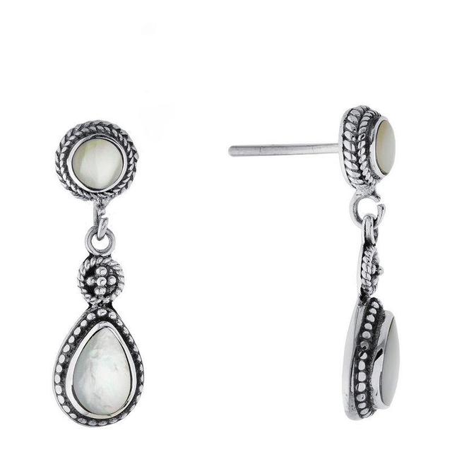 Main and Sterling Oxidized Sterling Silver Mother Of Pearl Teardrop Post Earrings, Womens, Silver Tone Product Image