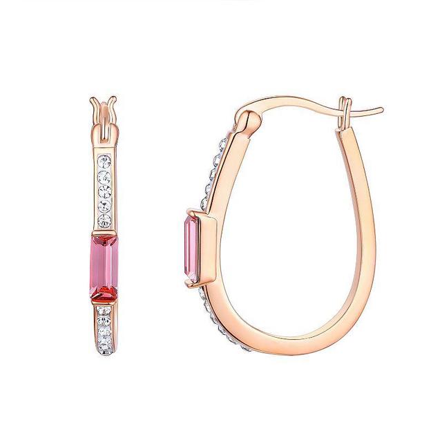 Chrystina Pink Baguette Crystal Rose Gold Tone Fine Silver Plated Hoop Earrings, Womens Product Image