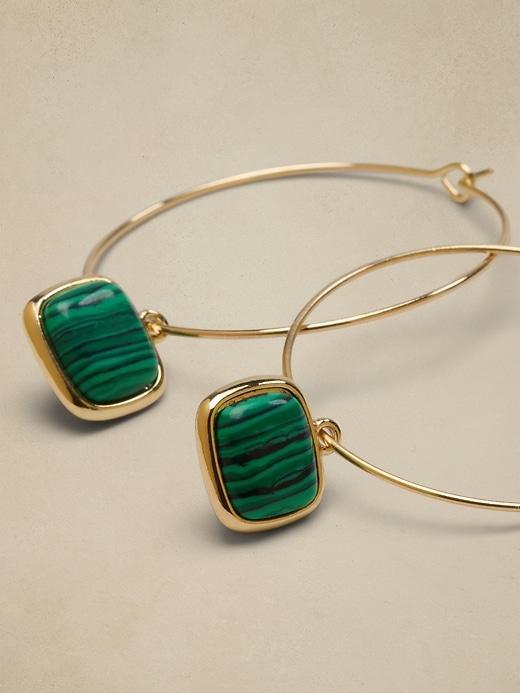 Stone Square Drop Hoop Earrings Product Image