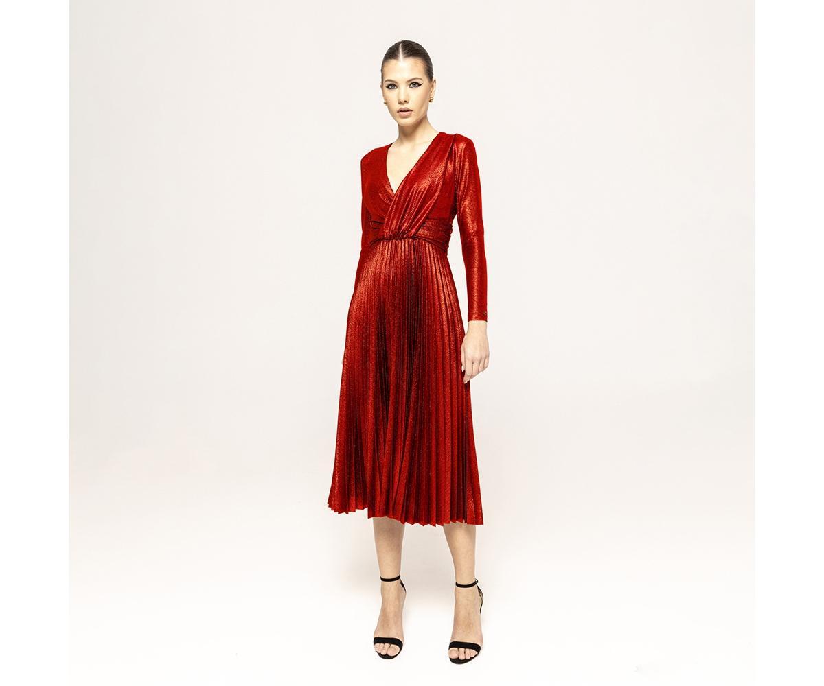 Nissa Womens Pleated Lame Midi Dress product image