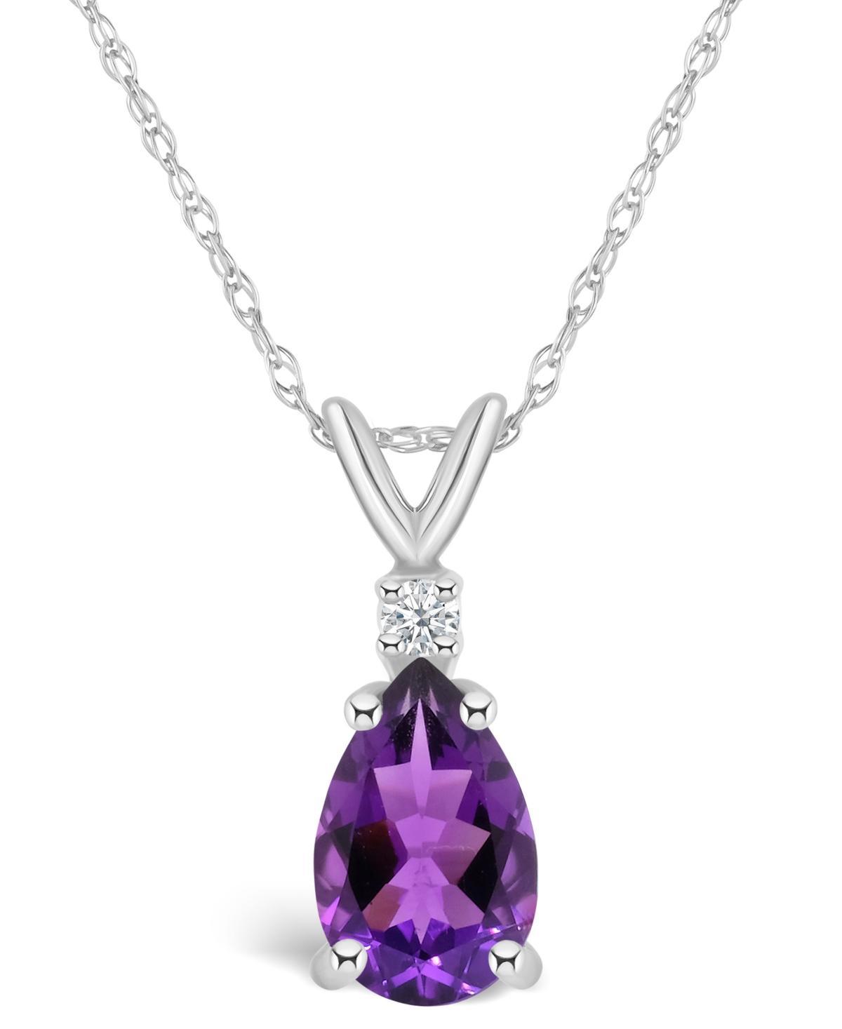 Celebration Gems 14k Gold Pear Shaped Amethyst & Diamond Accent Pendant Necklace, Womens 14k Whgold Product Image