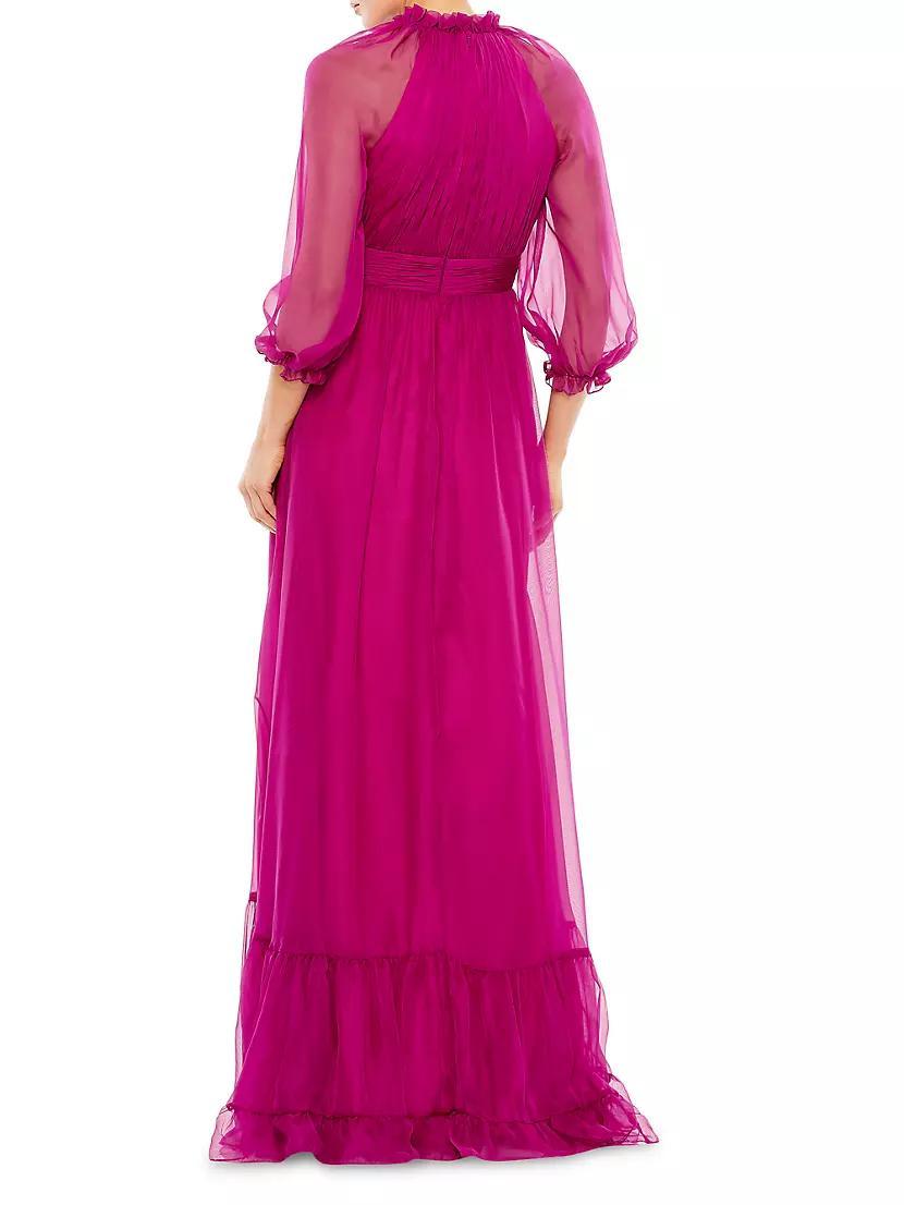 Ruffled Raglan-Sleeve Chiffon Gown Product Image