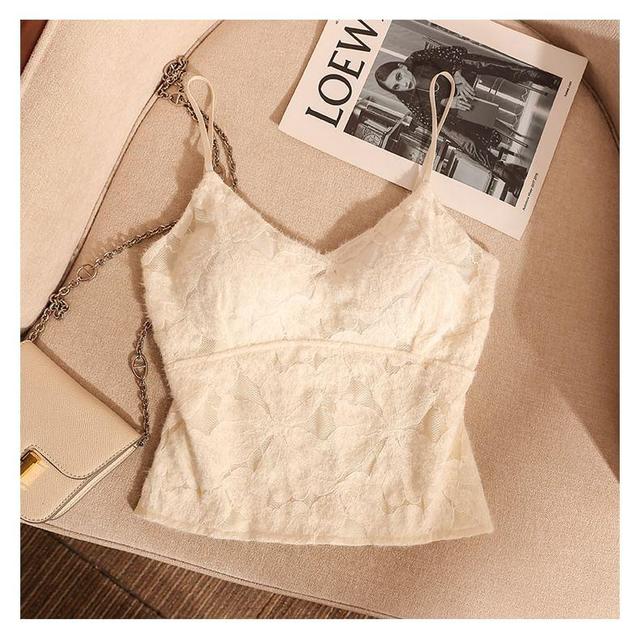 V-Neck Flower Lace Crop Camisole Top Product Image