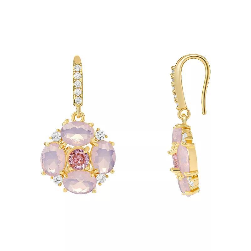 Emberly Glass Stone Flower Drop Earrings, Womens, Yellow Gold Tone Pink Product Image