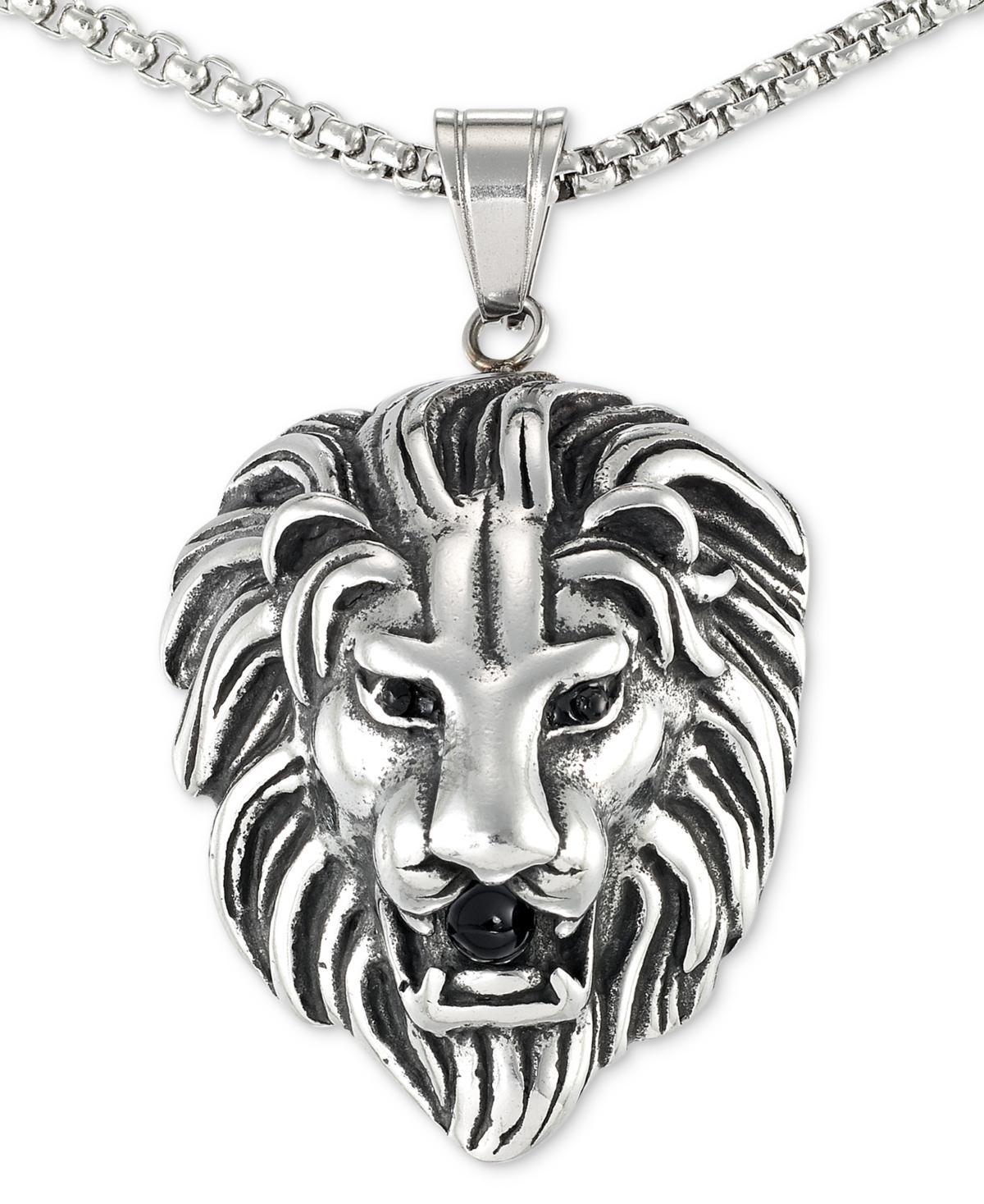 Legacy for Men by Simone I. Smith Black Agate Lion Head 24 Pendant Necklace in Stainless Steel Product Image