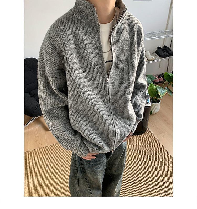 Plain Ribbed Zip Cardigan Product Image