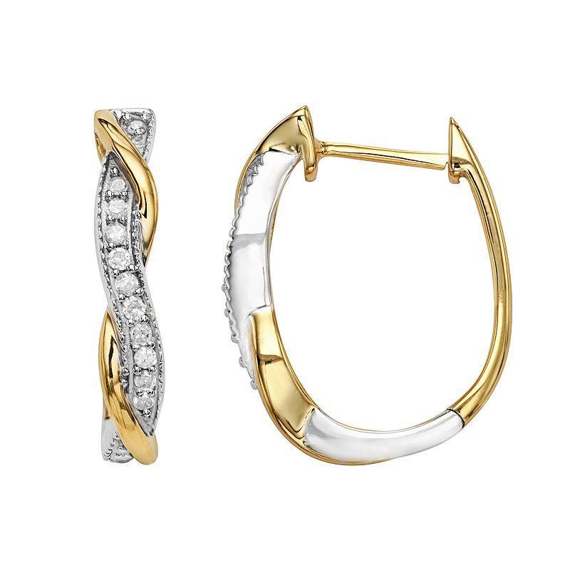 Two Tone Sterling Silver 1/4 Carat T.W. Diamond U-Hoop Earrings, Womens, White Product Image