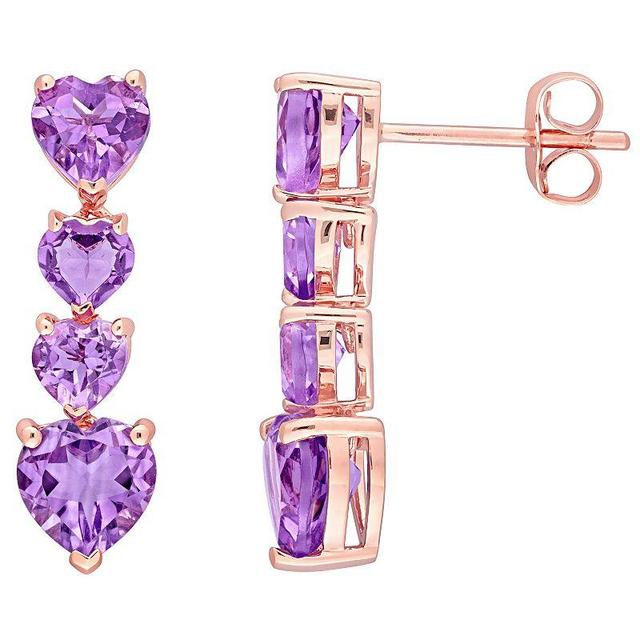 Stella Grace 10k Rose Gold & Amethyst Heart Shaped Linear Drop Earrings, Womens Product Image