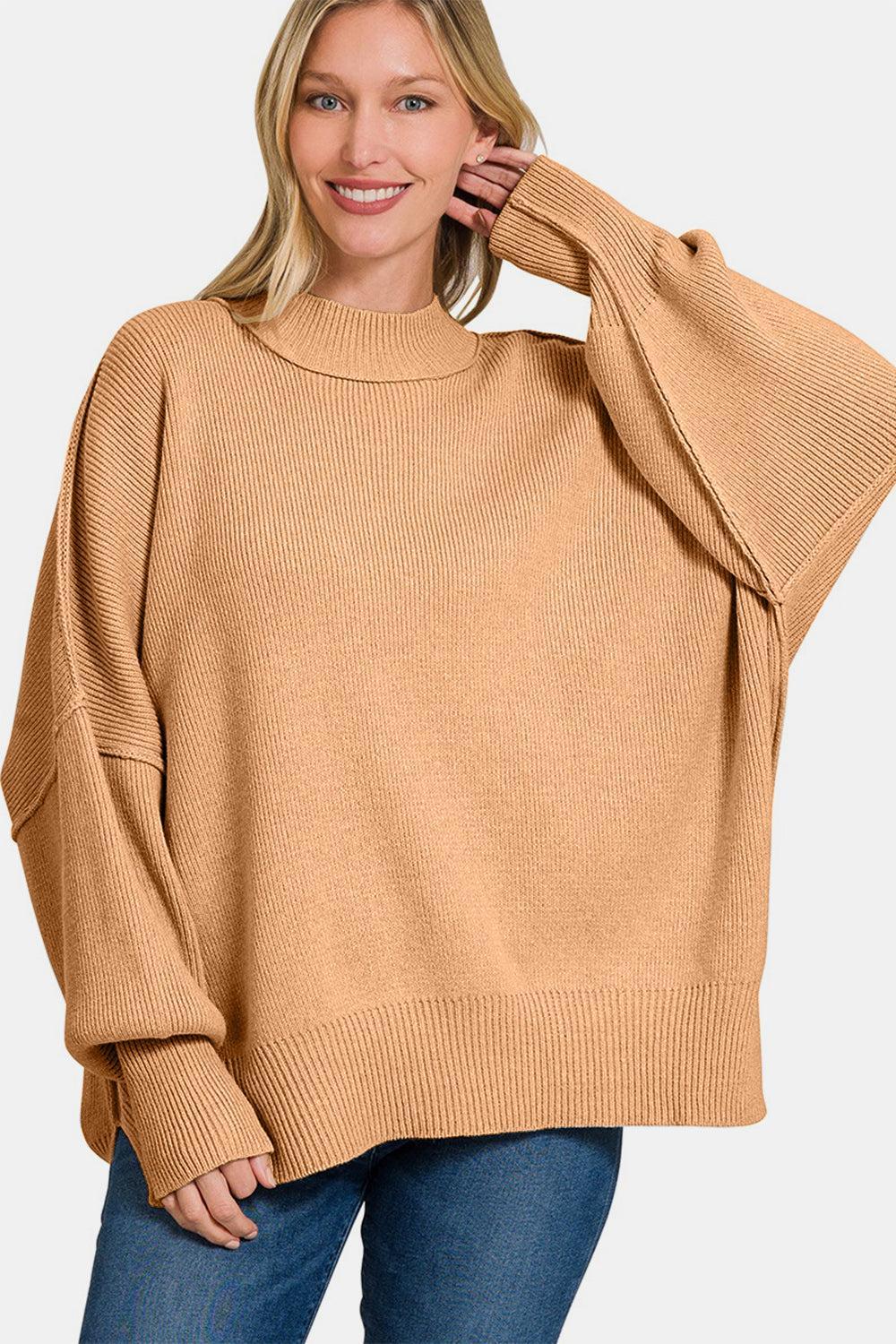 Zenana Side Sit Oversize Sweater Product Image