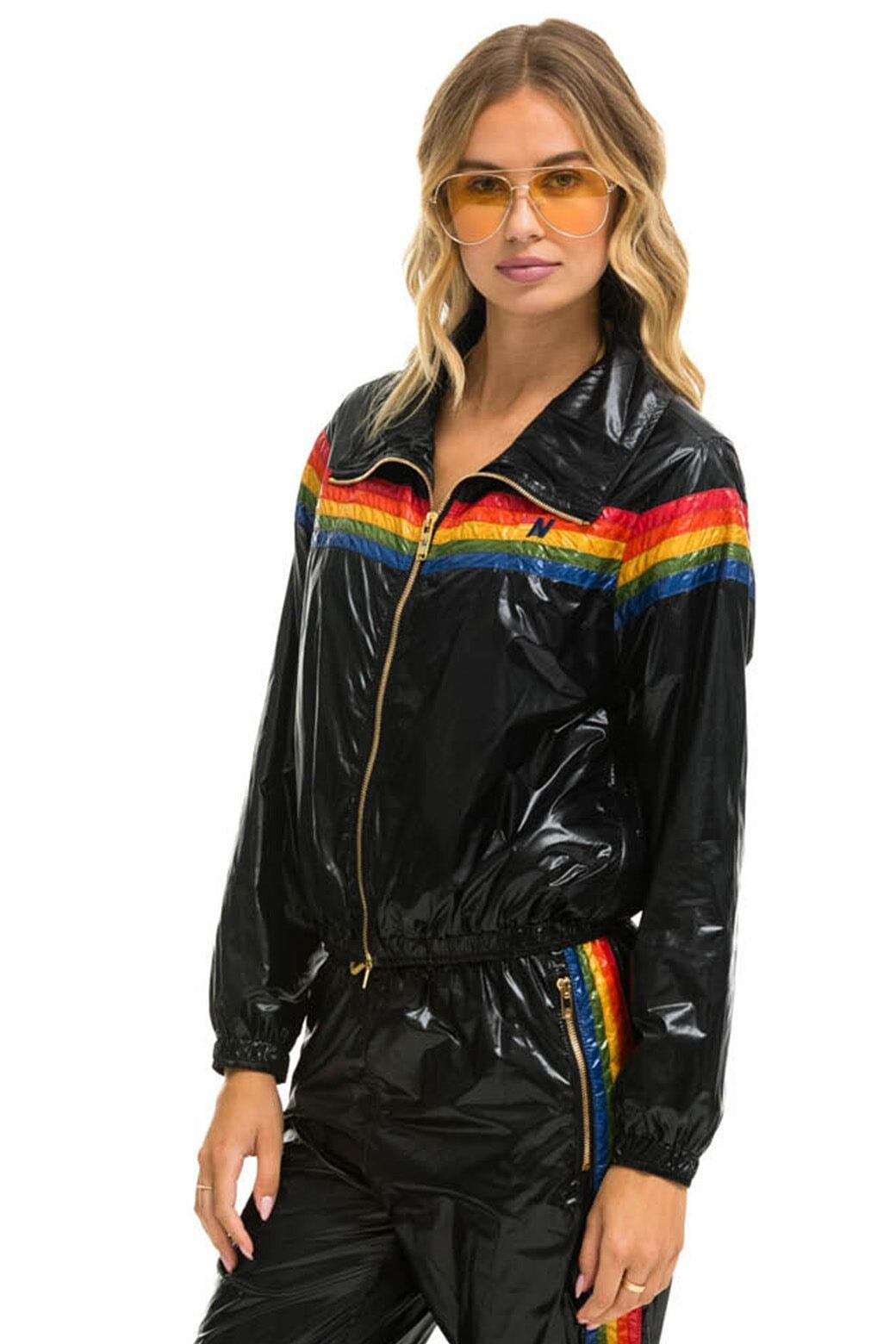 5 STRIPE WINDBREAKER - BLACK GLOSSY Female Product Image