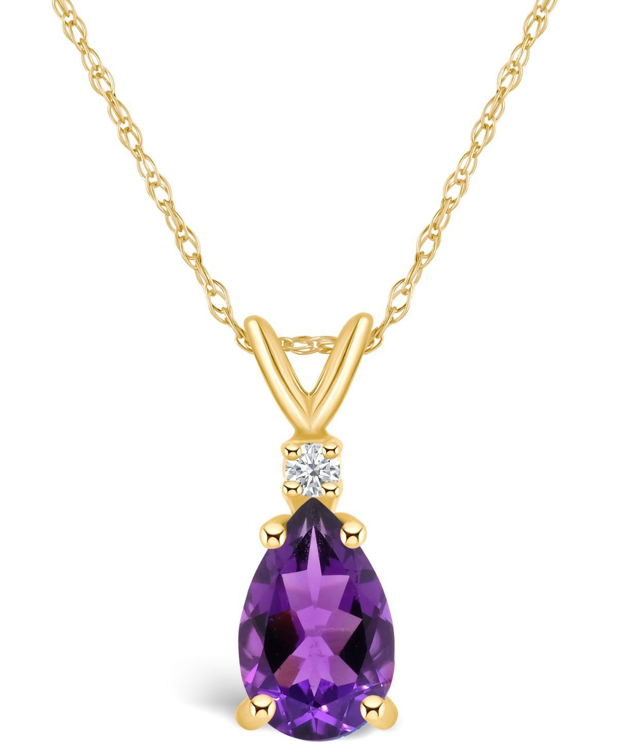 Celebration Gems 14k Gold Pear Shaped Amethyst & Diamond Accent Pendant Necklace, Womens 14k Whgold Product Image