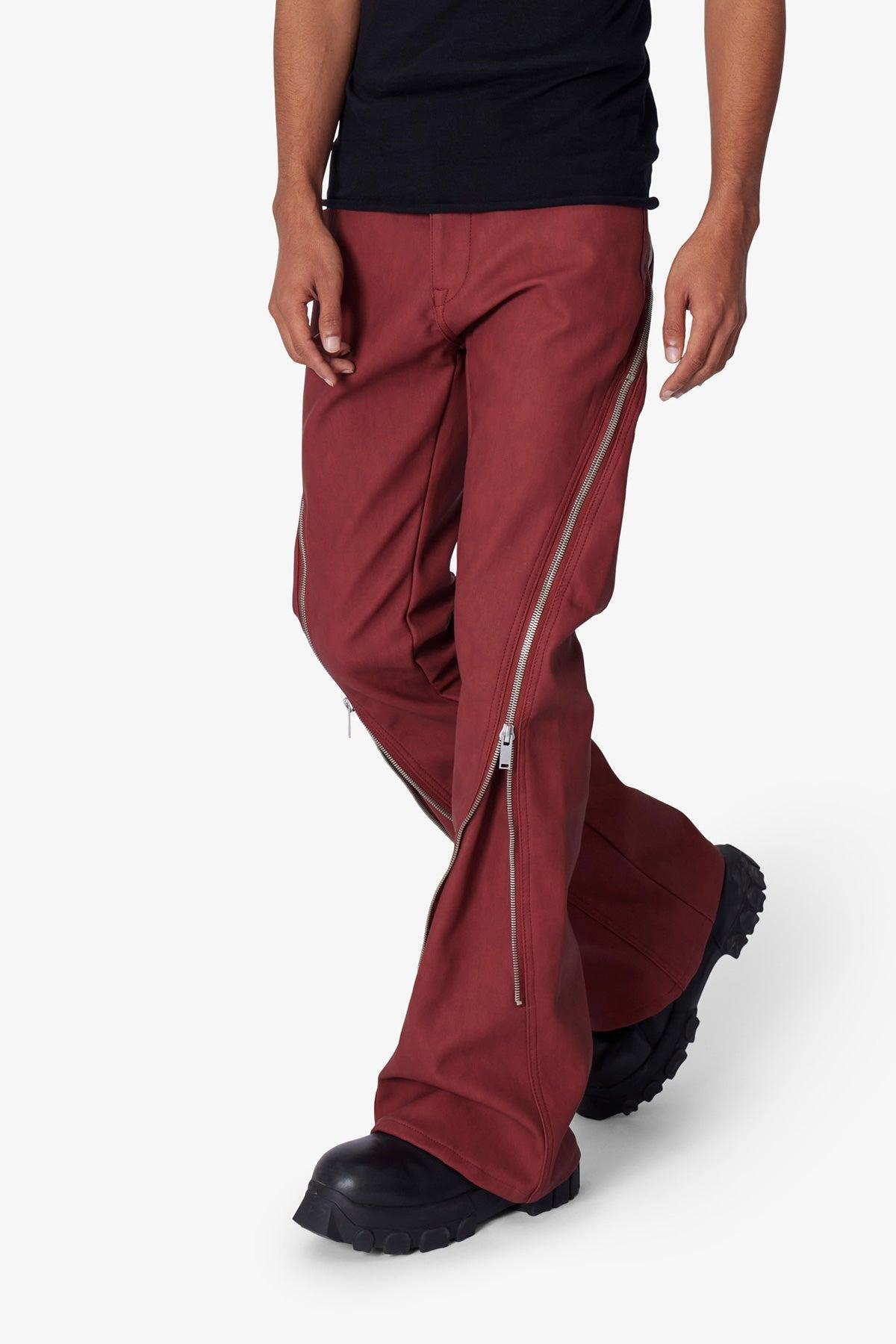 D519 Leather Zipper Flare Pants - Red Product Image