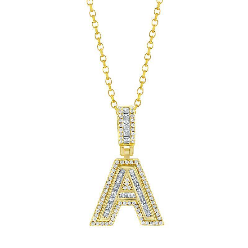 Argento Bella Sterling Silver Cubic Zirconia Initial Pendant Necklace, Womens Yellow Product Image