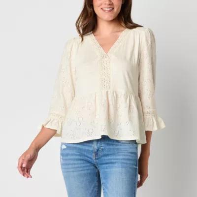 Frye and Co. Womens V Neck 3/4 Sleeve Peplum Top Product Image