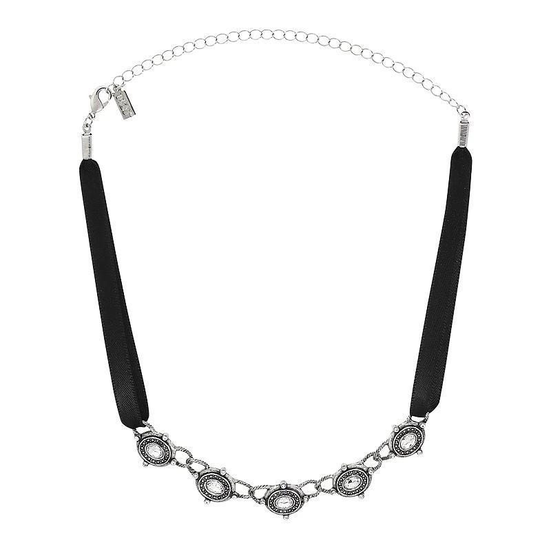 1928 Jewelry Silver Tone Black Detail Simulated Crystal Necklace, Womens Product Image